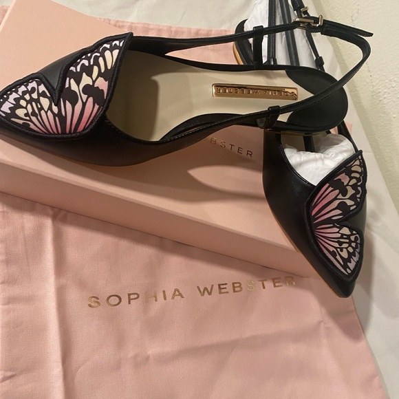 Designer Shoes Sophia Webster Butterfly Sling Back Embroidery Black Flat 6 - Picture 8 of 12